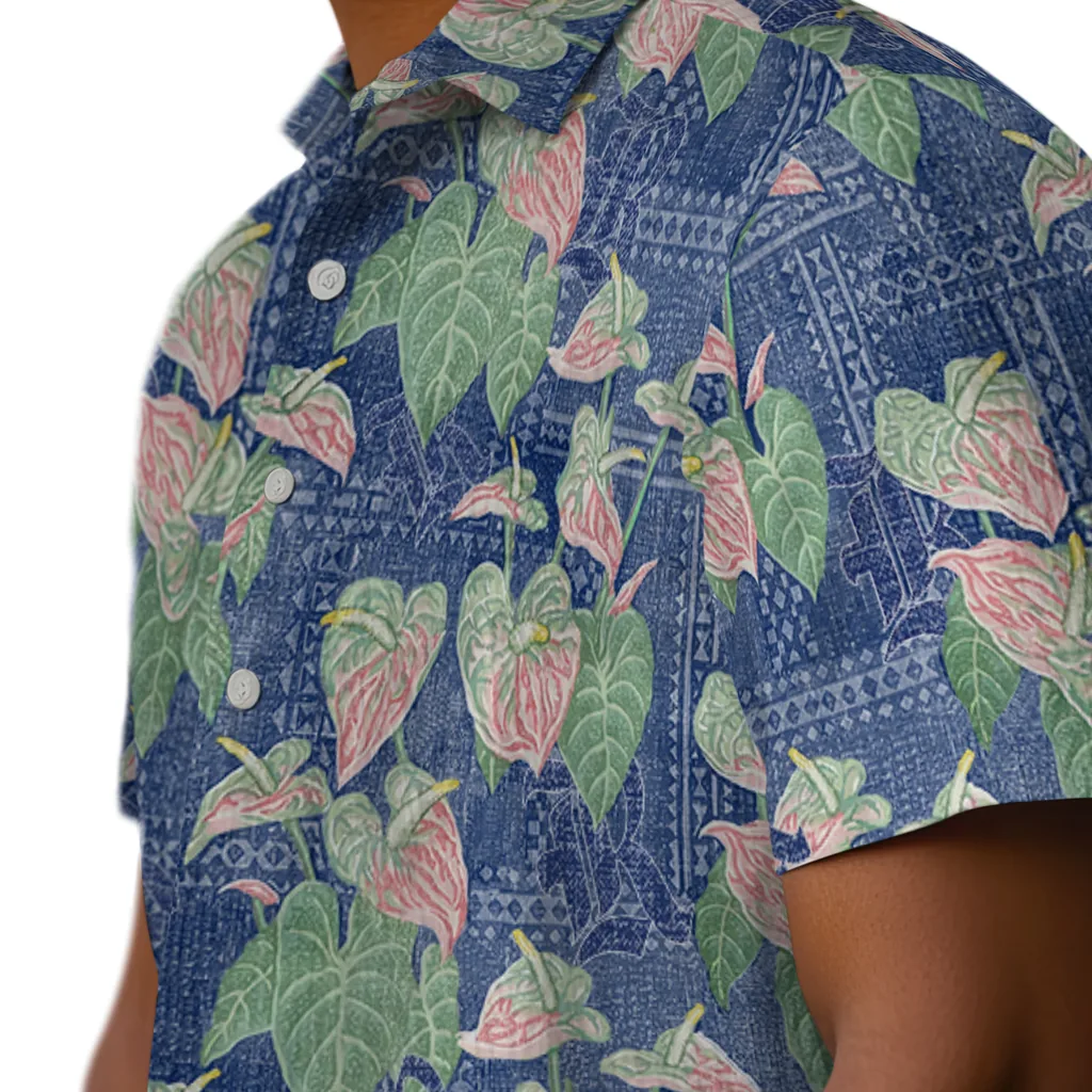 Rice Owls Hawaiian Shirt - Anthurium Overlay rice owls anthurium overlay navy blue hawaiian shirts trendy