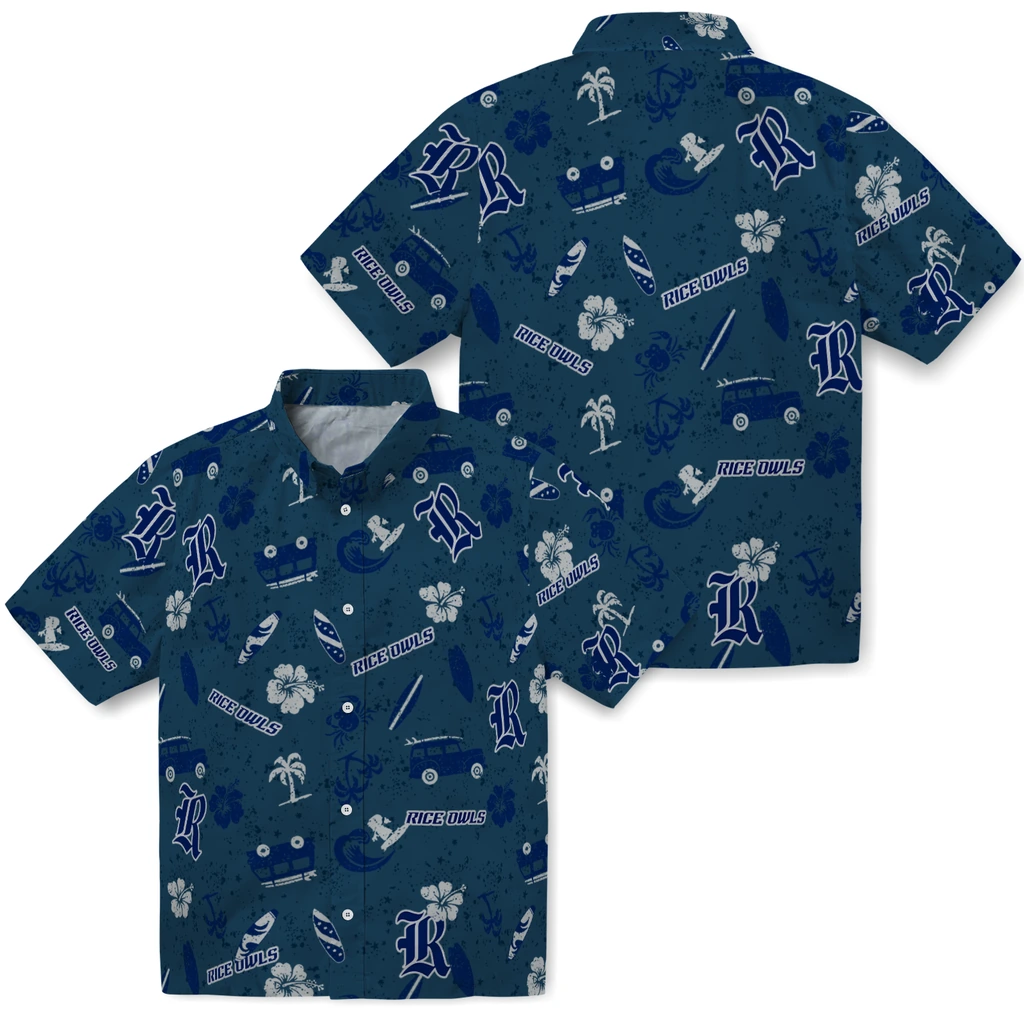 Rice Owls Hawaiian Shirt - Beach Vibe rice owls beach vibe navy hawaiian shirts high quality