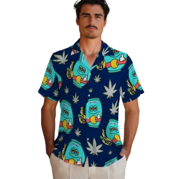 rice owls bong smile navy blue hawaiian shirts fashion forward