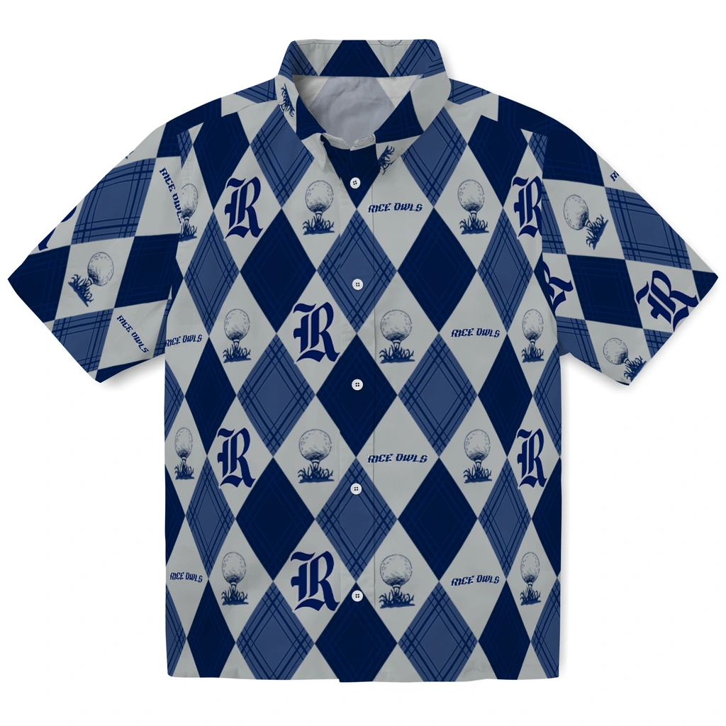 Rice Owls Hawaiian Shirt - Golfing Plaid rice owls balloon plaid navy blue hawaiian shirts best selling