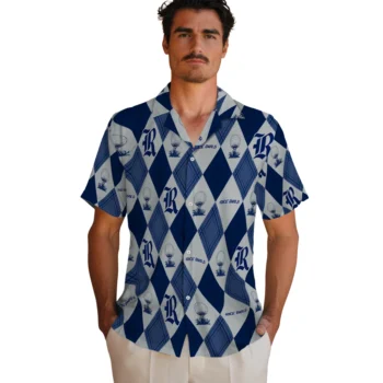 rice owls balloon plaid navy blue hawaiian shirts fashion forward