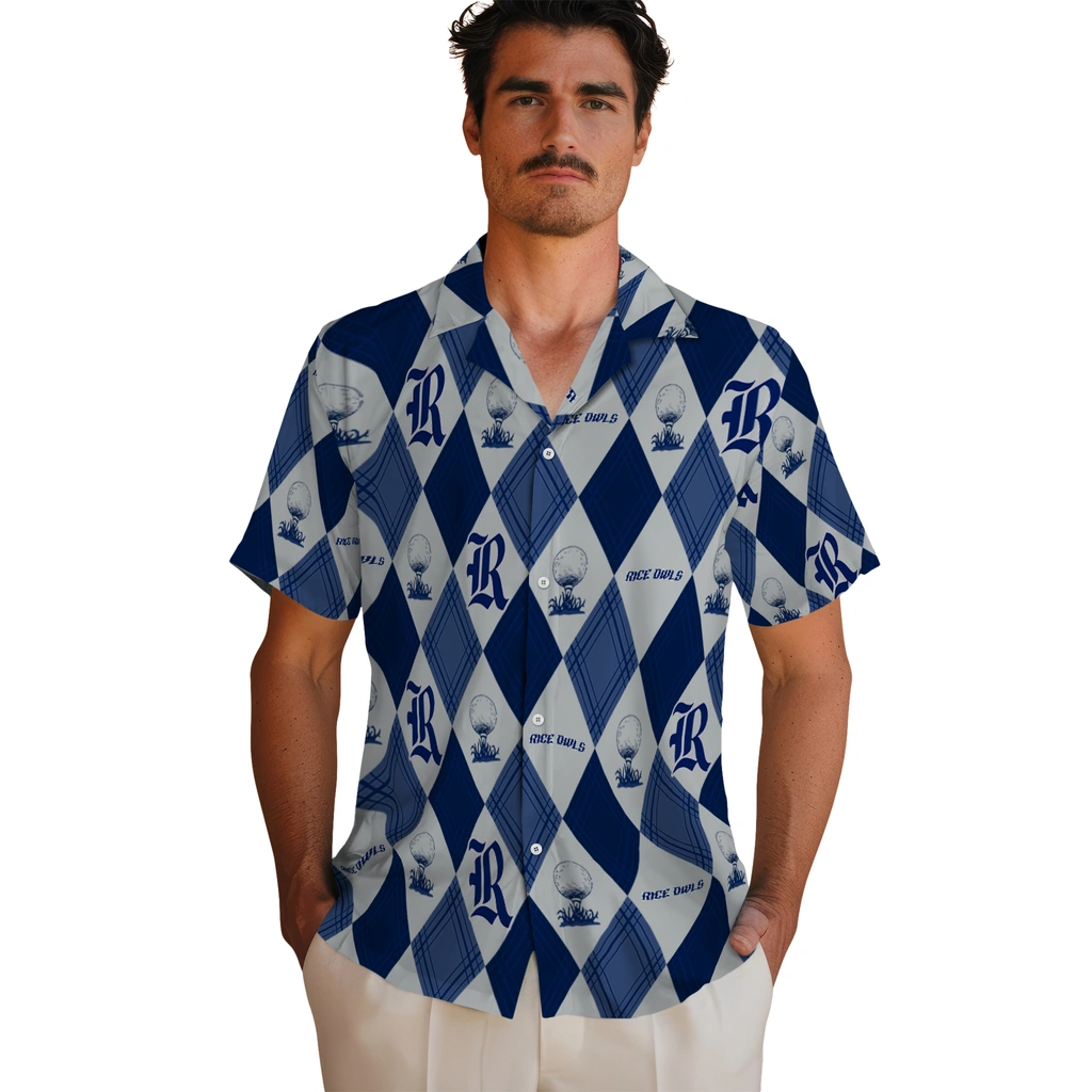 Rice Owls Hawaiian Shirt - Golfing Plaid rice owls balloon plaid navy blue hawaiian shirts fashion forward
