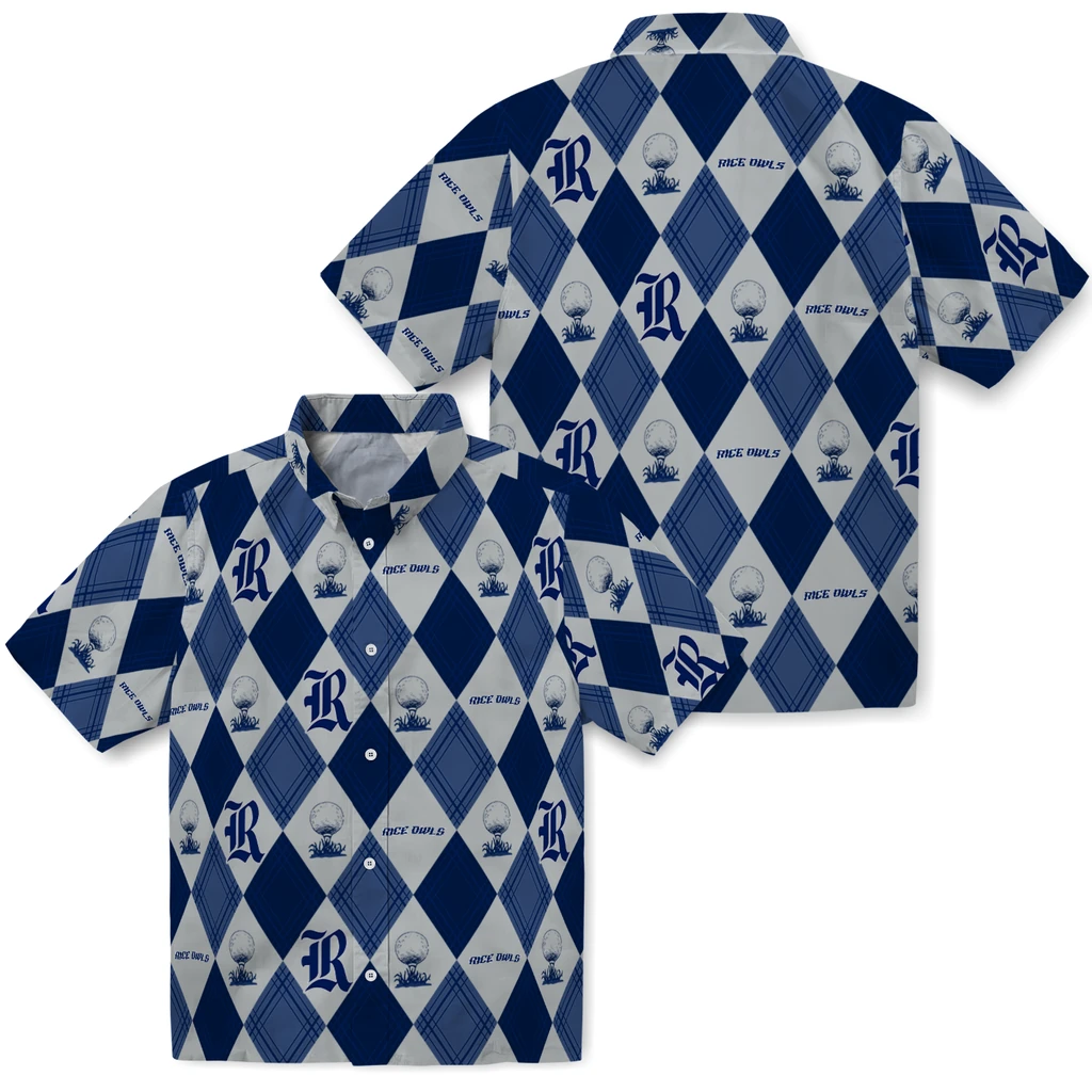 Rice Owls Hawaiian Shirt - Golfing Plaid rice owls balloon plaid navy blue hawaiian shirts high quality