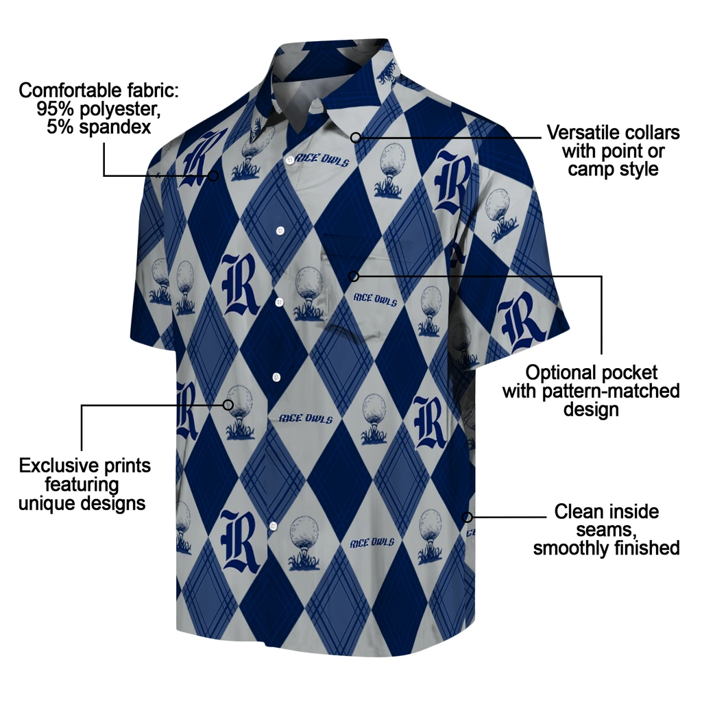 Rice Owls Hawaiian Shirt - Golfing Plaid rice owls balloon plaid navy blue hawaiian shirts new arrival