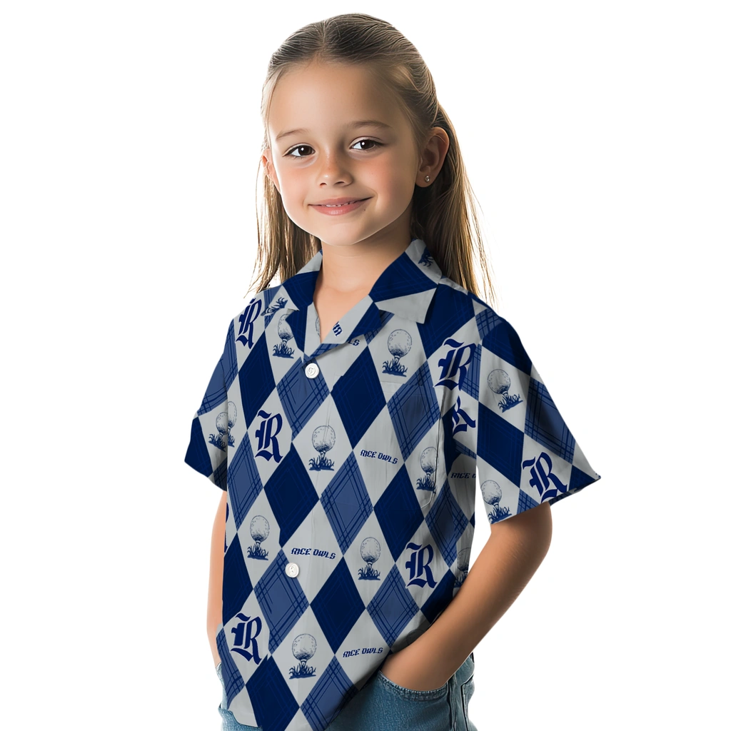 Rice Owls Hawaiian Shirt - Golfing Plaid rice owls balloon plaid navy blue hawaiian shirts premium grade