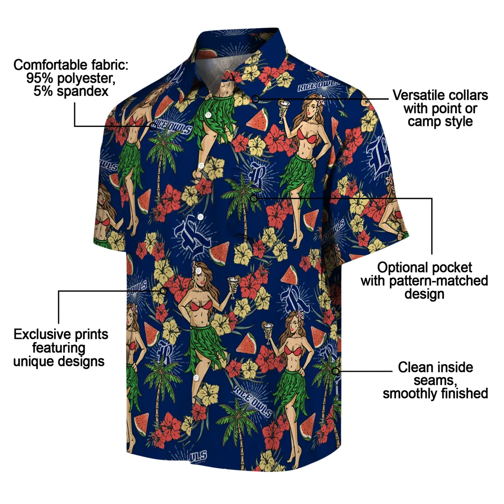 Rice Owls Hawaiian Shirt - Hawaiian Girls Design rice owls hawaiian girls design navy blue hawaiian shirts new arrival
