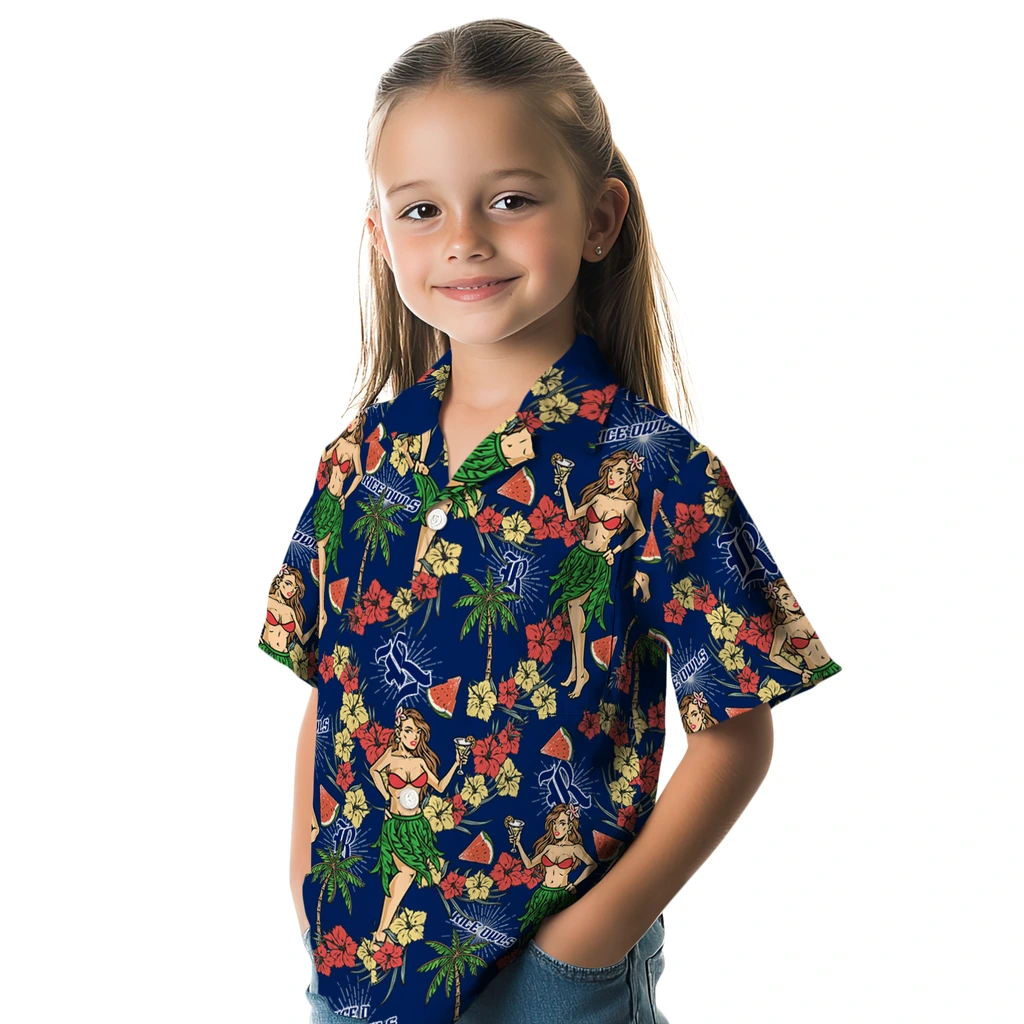 Rice Owls Hawaiian Shirt - Hawaiian Girls Design rice owls hawaiian girls design navy blue hawaiian shirts premium grade