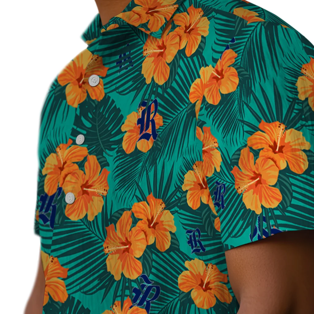 Rice Owls Hawaiian Shirt - Hibiscus and Palm Leaves rice owls hibiscus escape green hawaiian shirts trendy