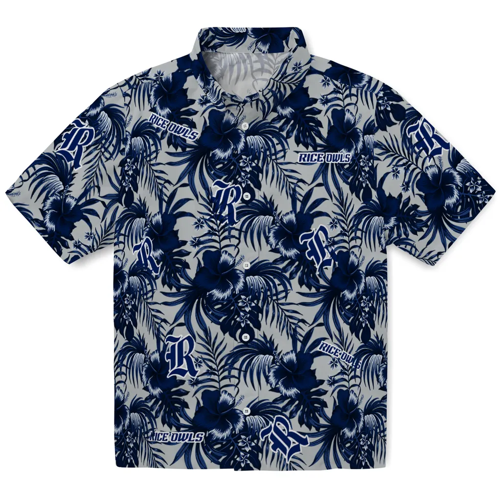 Rice Owls Hawaiian Shirt - Hibiscus Exotic rice owls hibiscus exotic navy blue hawaiian shirts best selling