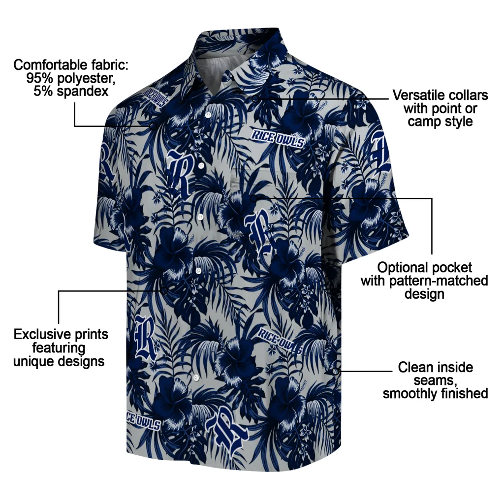 Rice Owls Hawaiian Shirt - Hibiscus Exotic rice owls hibiscus exotic navy blue hawaiian shirts new arrival