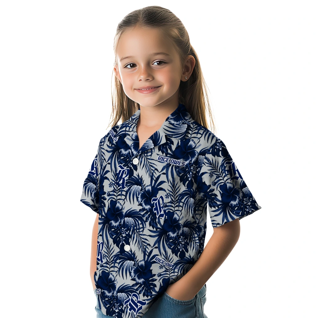 Rice Owls Hawaiian Shirt - Hibiscus Exotic rice owls hibiscus exotic navy blue hawaiian shirts premium grade