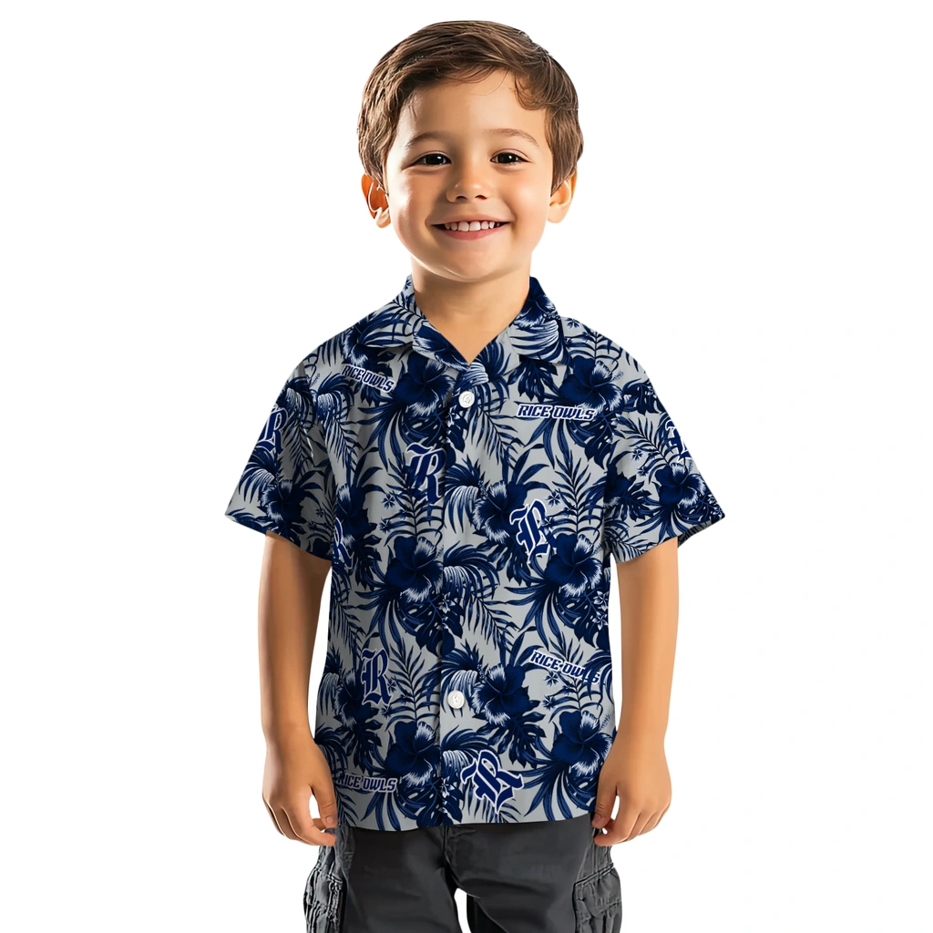 Rice Owls Hawaiian Shirt - Hibiscus Exotic rice owls hibiscus exotic navy blue hawaiian shirts top rated