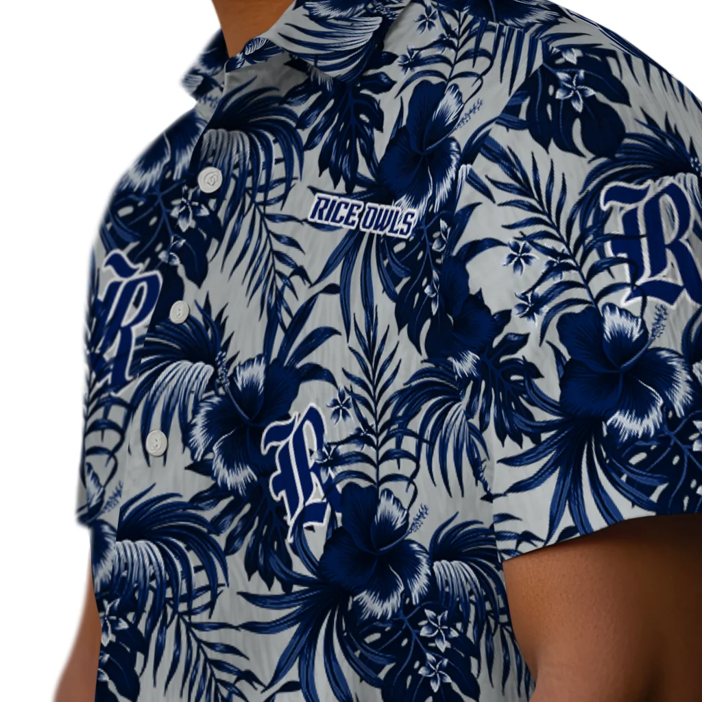 Rice Owls Hawaiian Shirt - Hibiscus Exotic rice owls hibiscus exotic navy blue hawaiian shirts trendy