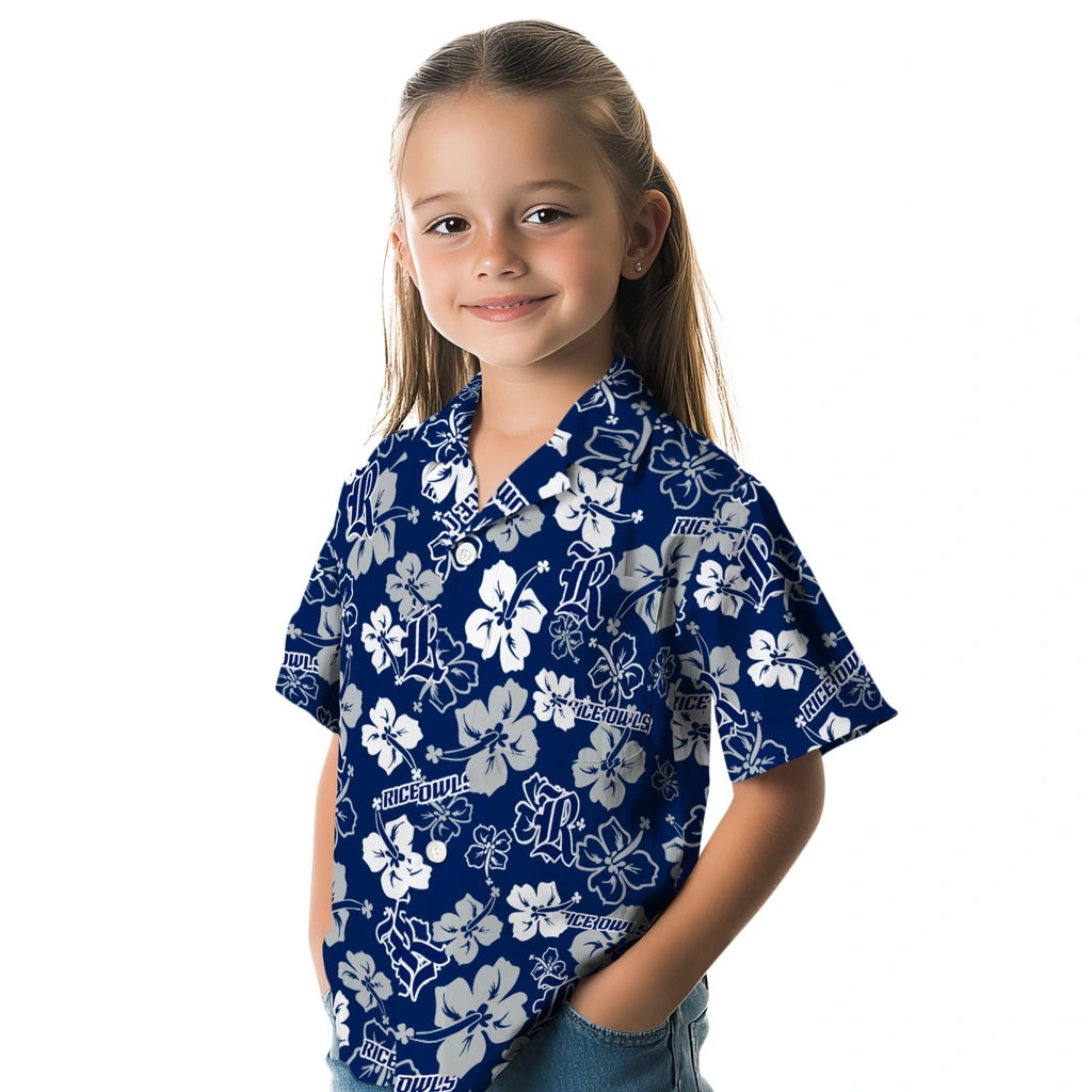 Rice Owls Hawaiian Shirt - Hibiscus Flower Design rice owls hibiscus bloom navy blue hawaiian shirts premium grade