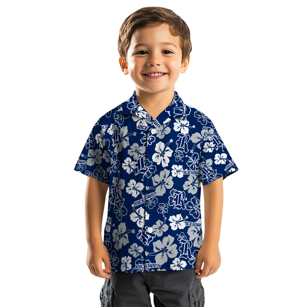 Rice Owls Hawaiian Shirt - Hibiscus Flower Design rice owls hibiscus bloom navy blue hawaiian shirts top rated