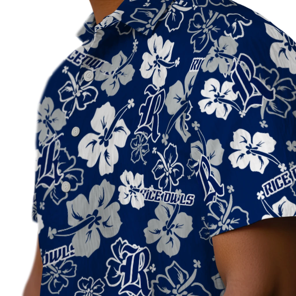 Rice Owls Hawaiian Shirt - Hibiscus Flower Design rice owls hibiscus bloom navy blue hawaiian shirts trendy