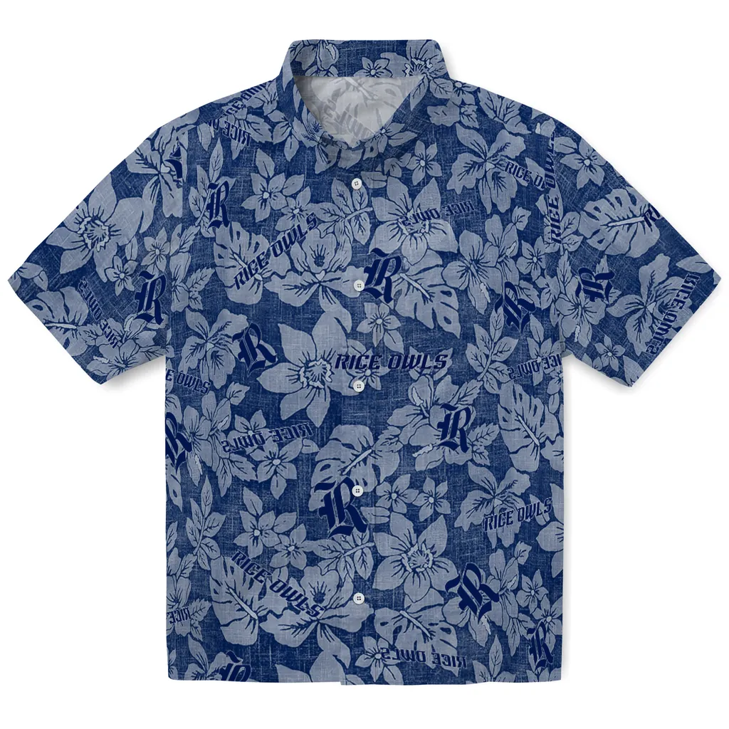 Rice Owls Hawaiian Shirt - Hibiscus Oasis rice owls hibiscus oasis navy blue hawaiian shirts best selling