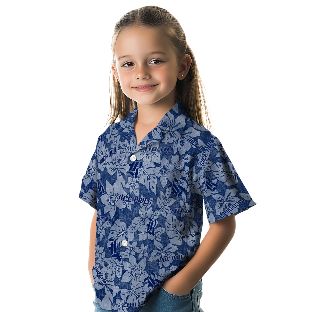 Rice Owls Hawaiian Shirt - Hibiscus Oasis rice owls hibiscus oasis navy blue hawaiian shirts premium grade