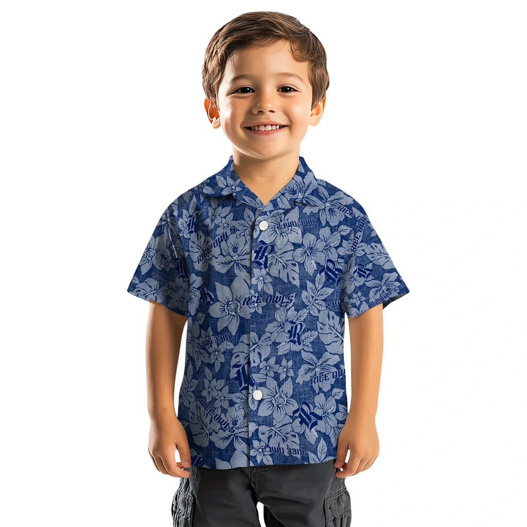 Rice Owls Hawaiian Shirt - Hibiscus Oasis rice owls hibiscus oasis navy blue hawaiian shirts top rated