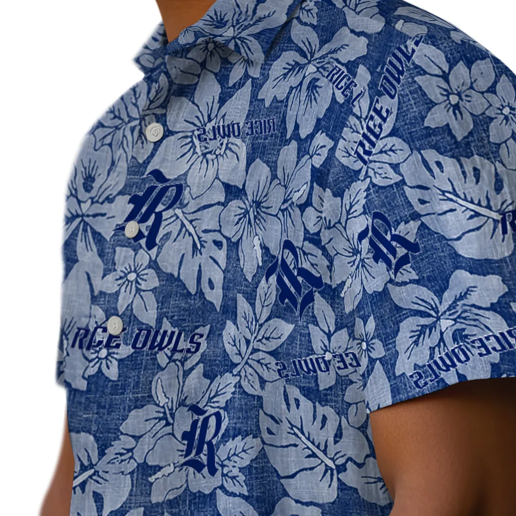 Rice Owls Hawaiian Shirt - Hibiscus Oasis rice owls hibiscus oasis navy blue hawaiian shirts trendy