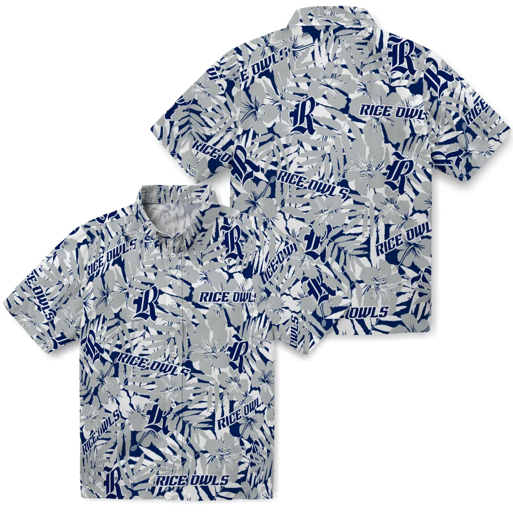 Rice Owls Hawaiian Shirt - Hibiscus Overlay rice owls hibiscus overlay hawaiian shirts high quality