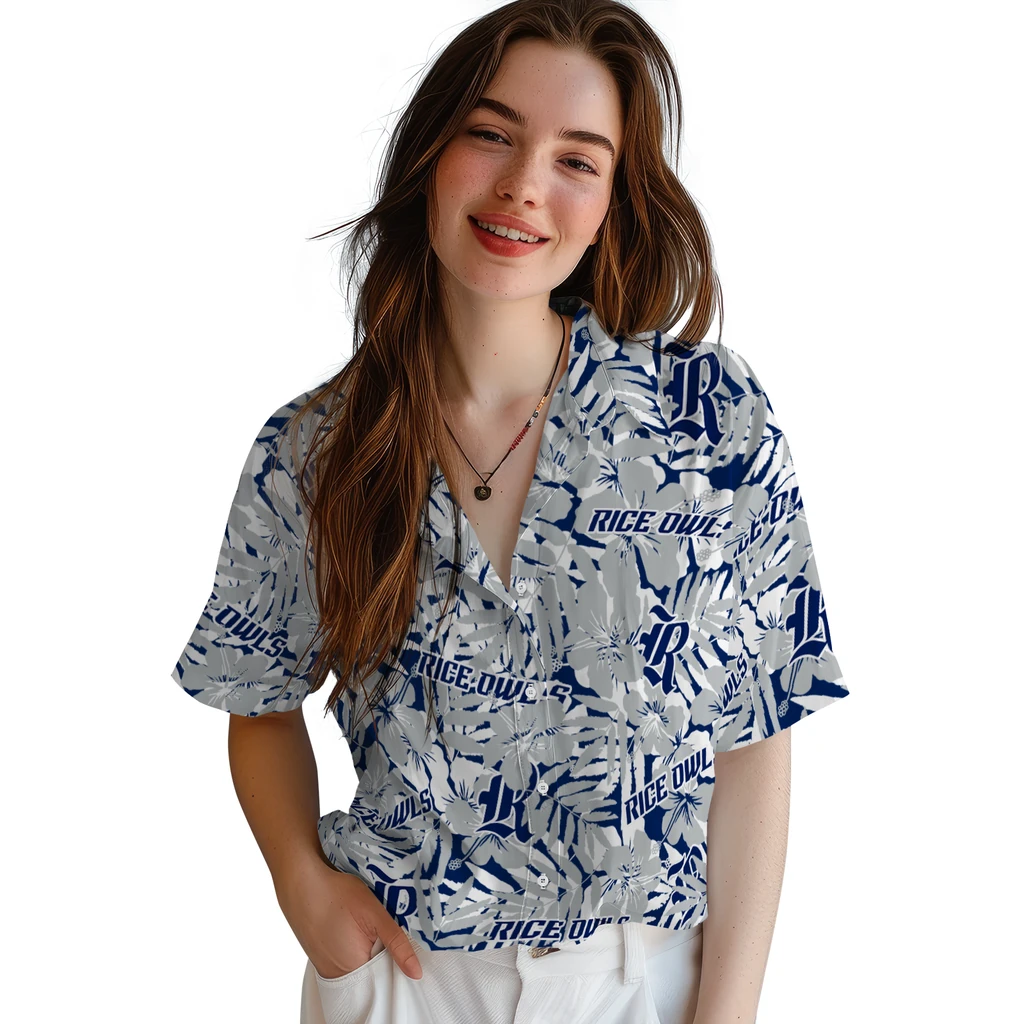 Rice Owls Hawaiian Shirt - Hibiscus Overlay rice owls hibiscus overlay hawaiian shirts latest model
