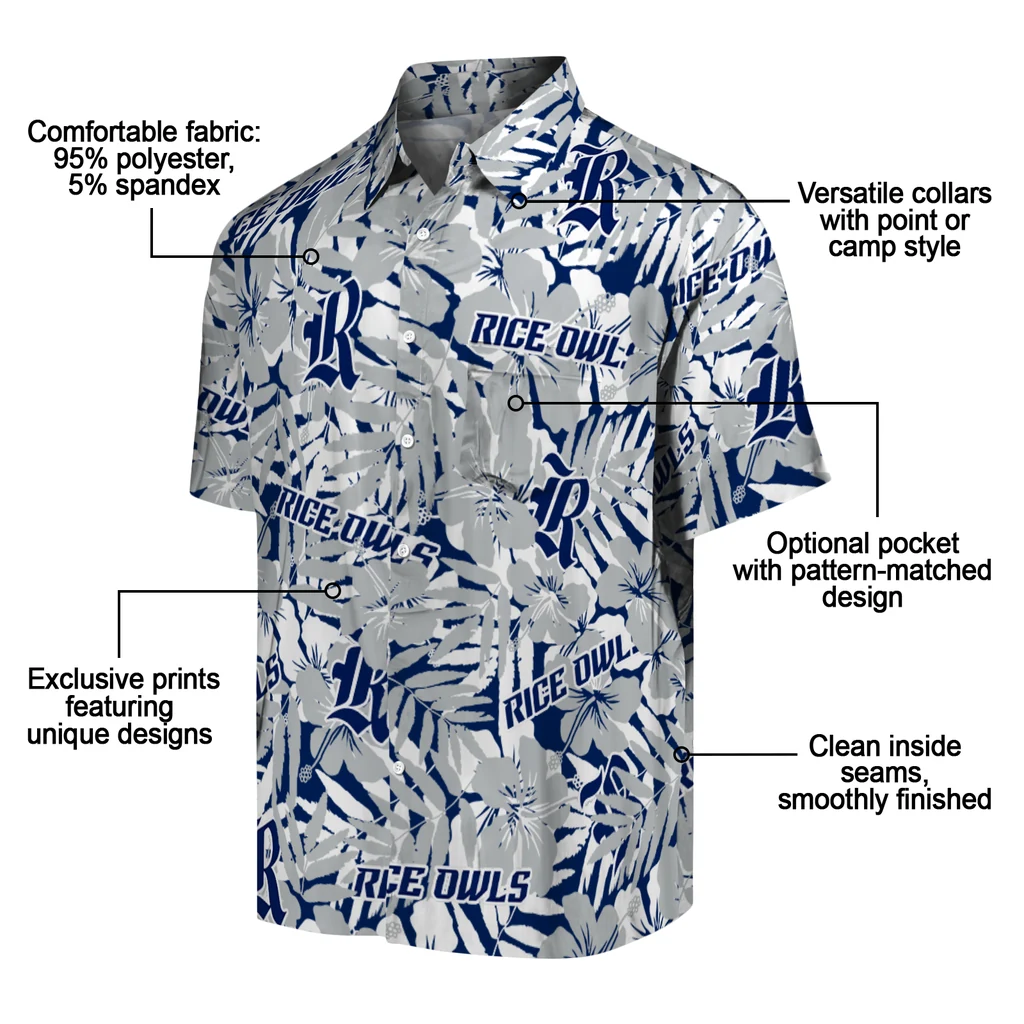 Rice Owls Hawaiian Shirt - Hibiscus Overlay rice owls hibiscus overlay hawaiian shirts new arrival