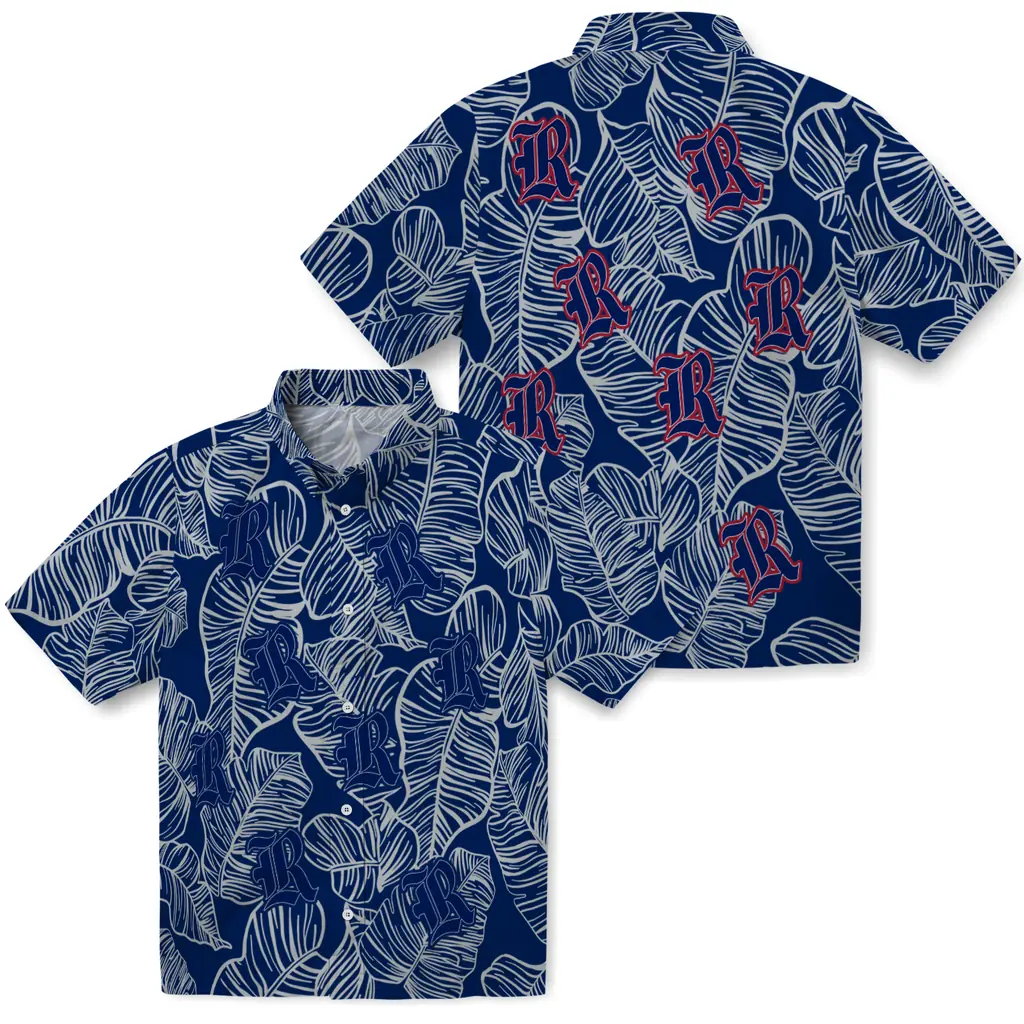 Rice Owls Hawaiian Shirt - Leaf Outline rice owls leaf outline navy blue hawaiian shirts high quality