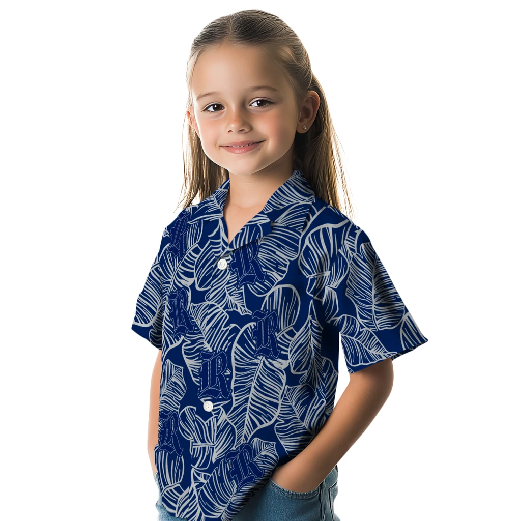 Rice Owls Hawaiian Shirt - Leaf Outline rice owls leaf outline navy blue hawaiian shirts premium grade