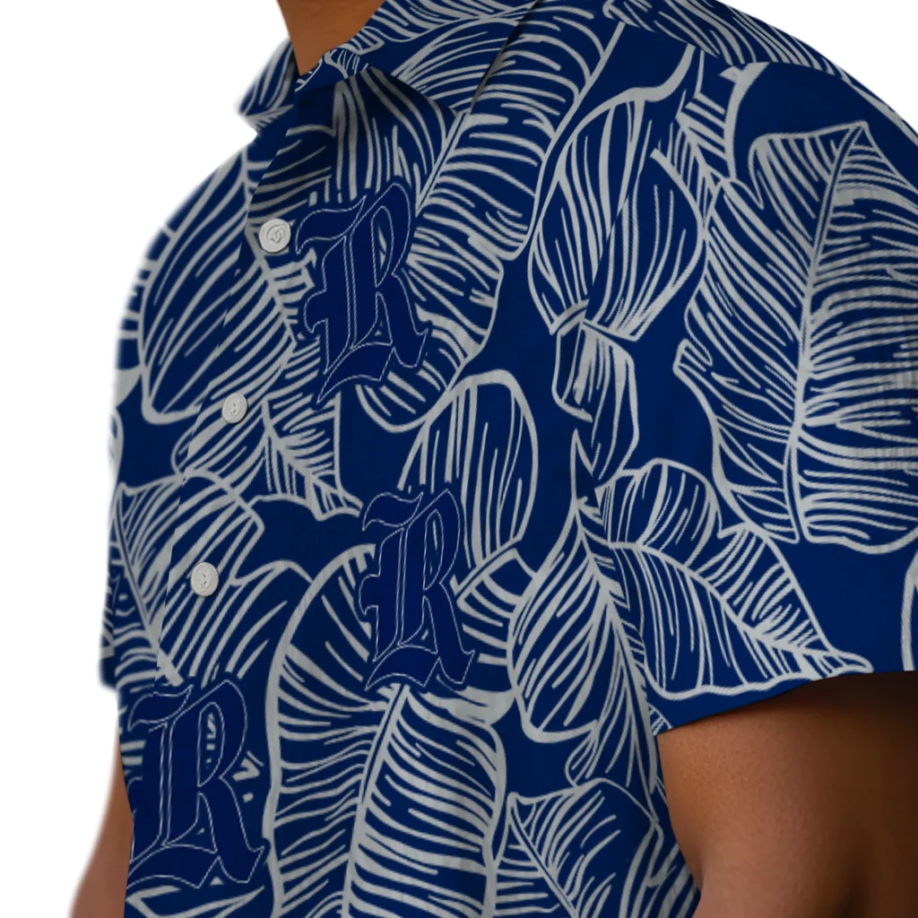 Rice Owls Hawaiian Shirt - Leaf Outline rice owls leaf outline navy blue hawaiian shirts trendy