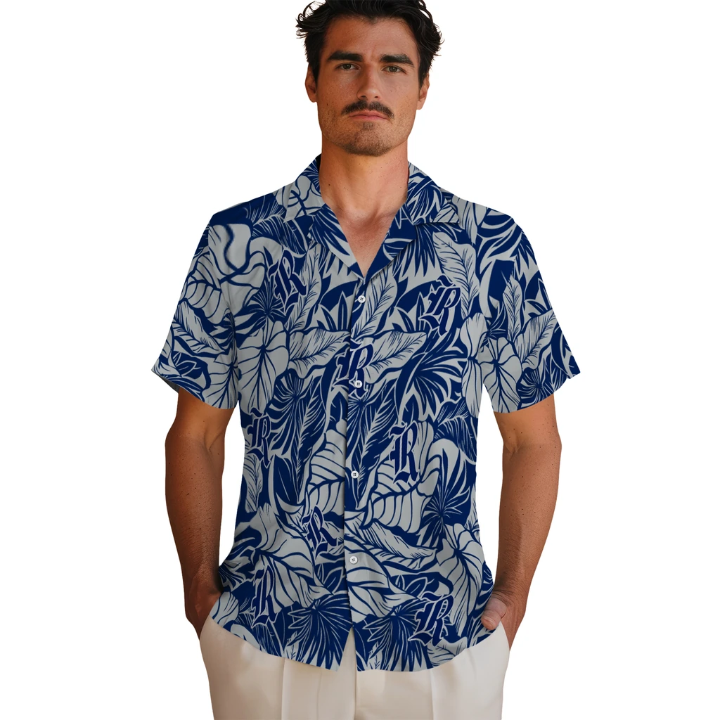 Rice Owls Hawaiian Shirt - Monstera Layer rice owls monstera layer navy blue hawaiian shirts fashion forward