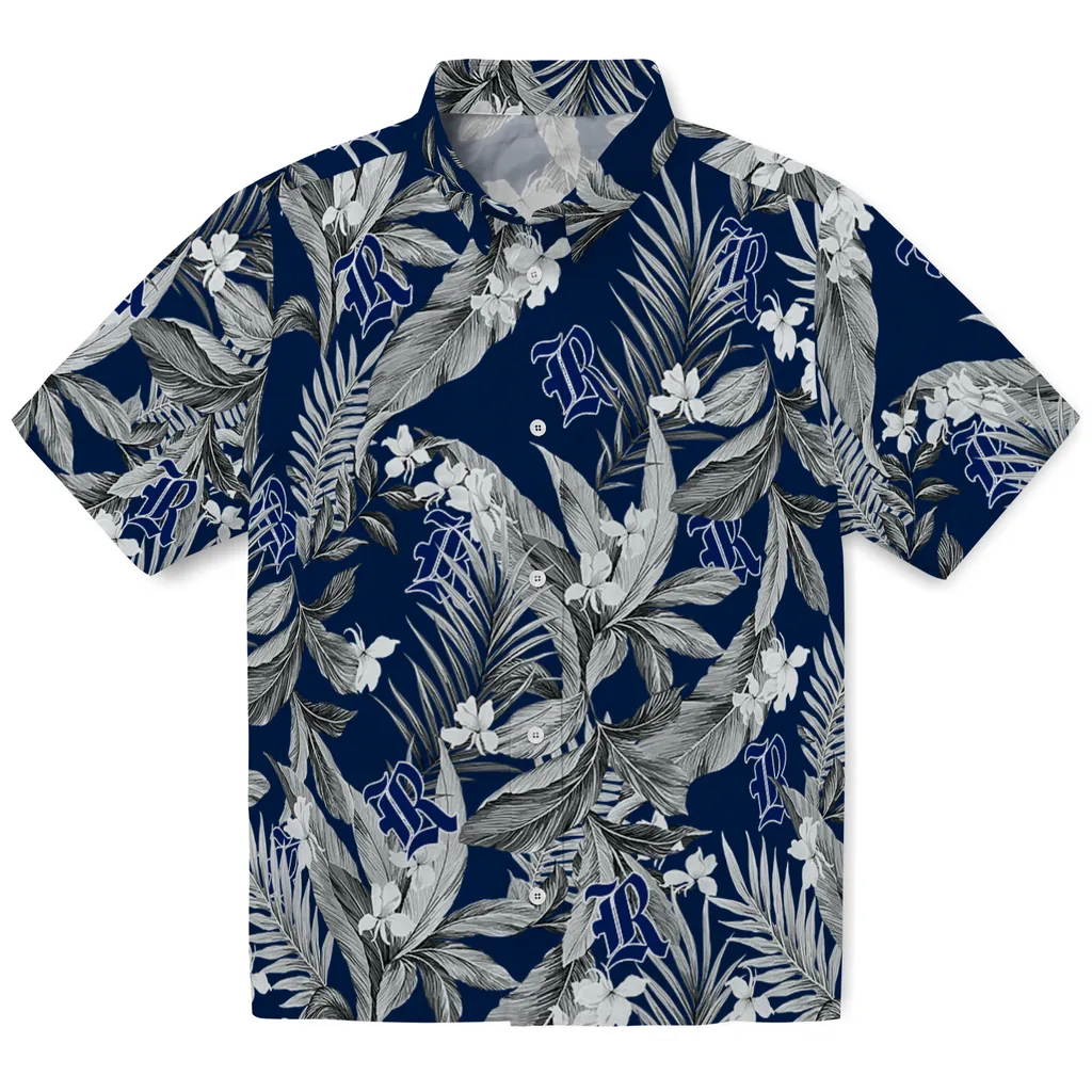 Rice Owls Hawaiian Shirt - Palm Leaves rice owls palm leaves navy blue hawaiian shirts best selling