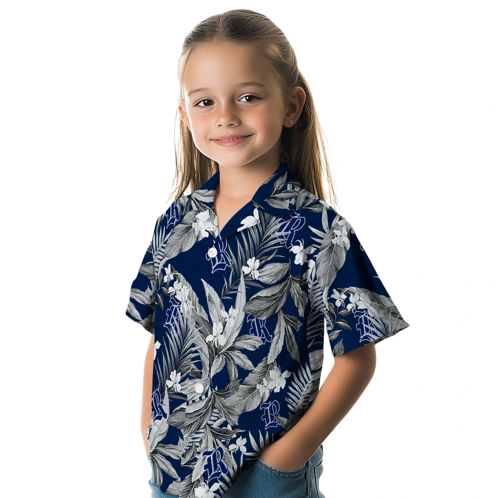 Rice Owls Hawaiian Shirt - Palm Leaves rice owls palm leaves navy blue hawaiian shirts premium grade