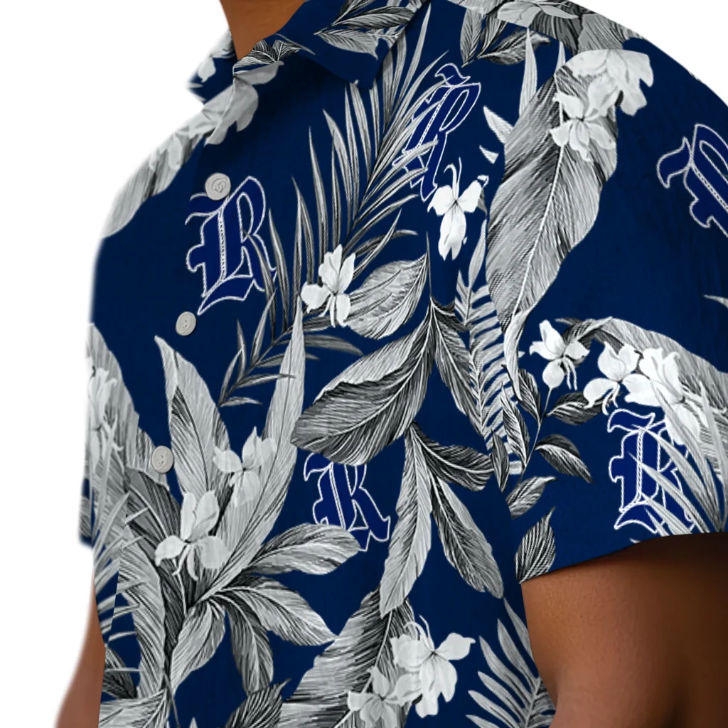 Rice Owls Hawaiian Shirt - Palm Leaves rice owls palm leaves navy blue hawaiian shirts trendy