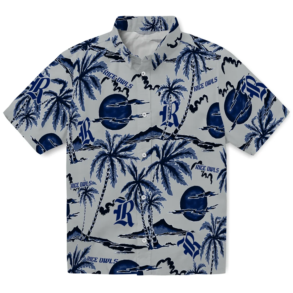 Rice Owls Hawaiian Shirt - Palm Sunset rice owls palm sunset hawaiian shirts best selling