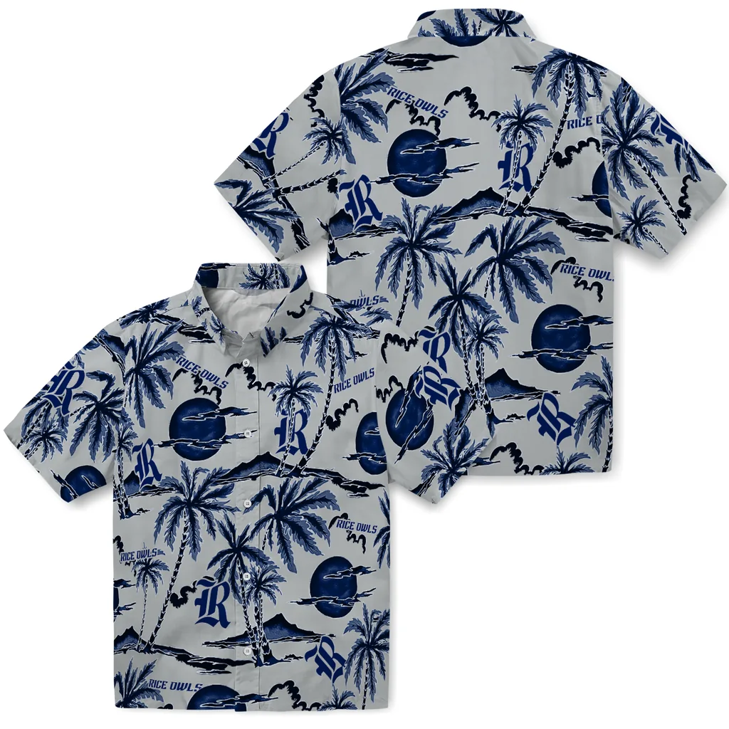 Rice Owls Hawaiian Shirt - Palm Sunset rice owls palm sunset hawaiian shirts high quality