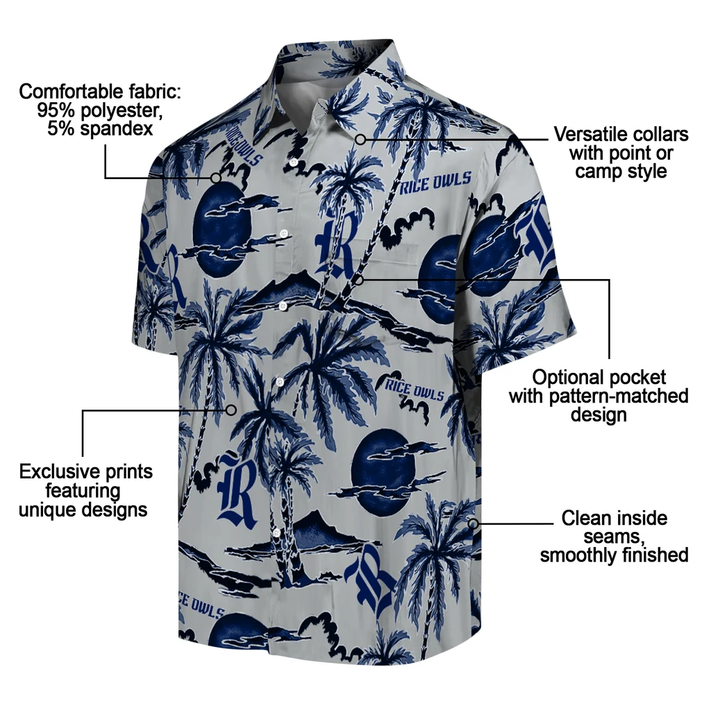 Rice Owls Hawaiian Shirt - Palm Sunset rice owls palm sunset hawaiian shirts new arrival