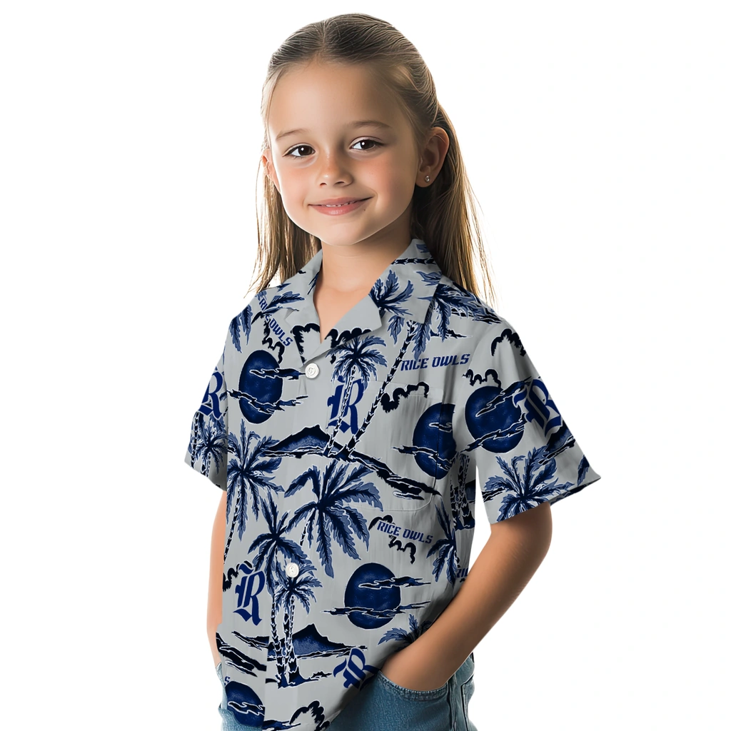 Rice Owls Hawaiian Shirt - Palm Sunset rice owls palm sunset hawaiian shirts premium grade