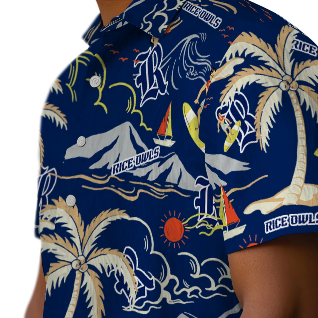 Rice Owls Hawaiian Shirt - Palm Tree Island rice owls palm tree island navy blue hawaiian shirts trendy