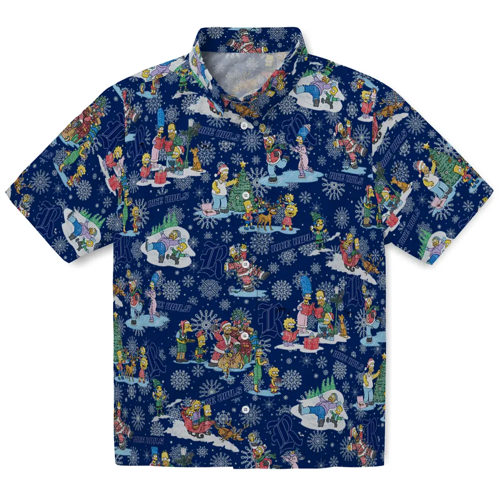 Rice Owls Hawaiian Shirt - Simpsons Christmas rice owls simpsons christmas navy blue hawaiian shirts best selling