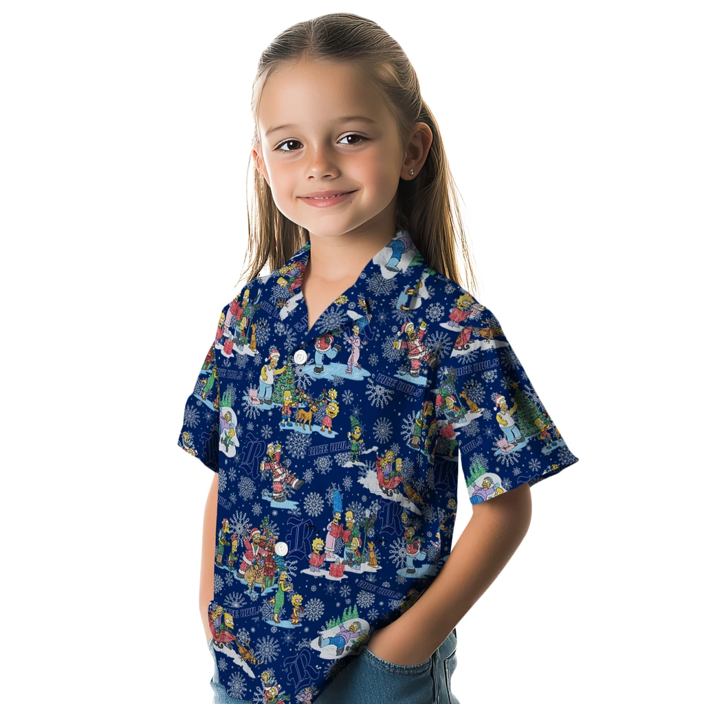 Rice Owls Hawaiian Shirt - Simpsons Christmas rice owls simpsons christmas navy blue hawaiian shirts premium grade