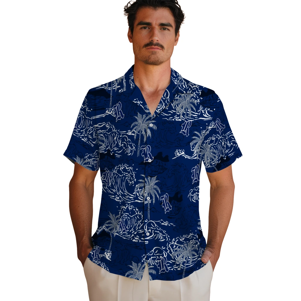 Rice Owls Hawaiian Shirt - Wave Palm rice owls wave palm navy blue hawaiian shirts fashion forward
