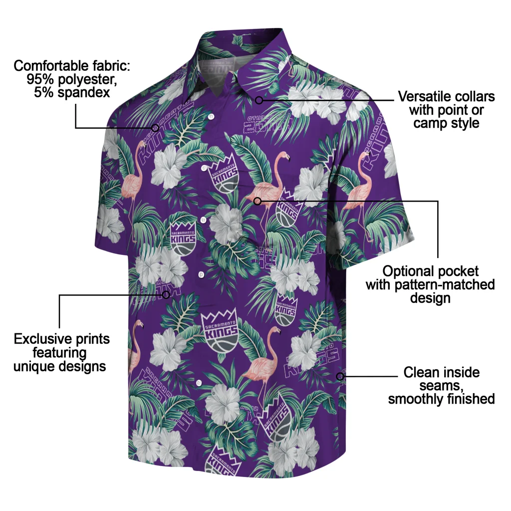 Sacramento Kings Hawaiian Shirt - Flamingo and Hibiscus sacramento kings flamingo palms purple hawaiian shirts new arrival
