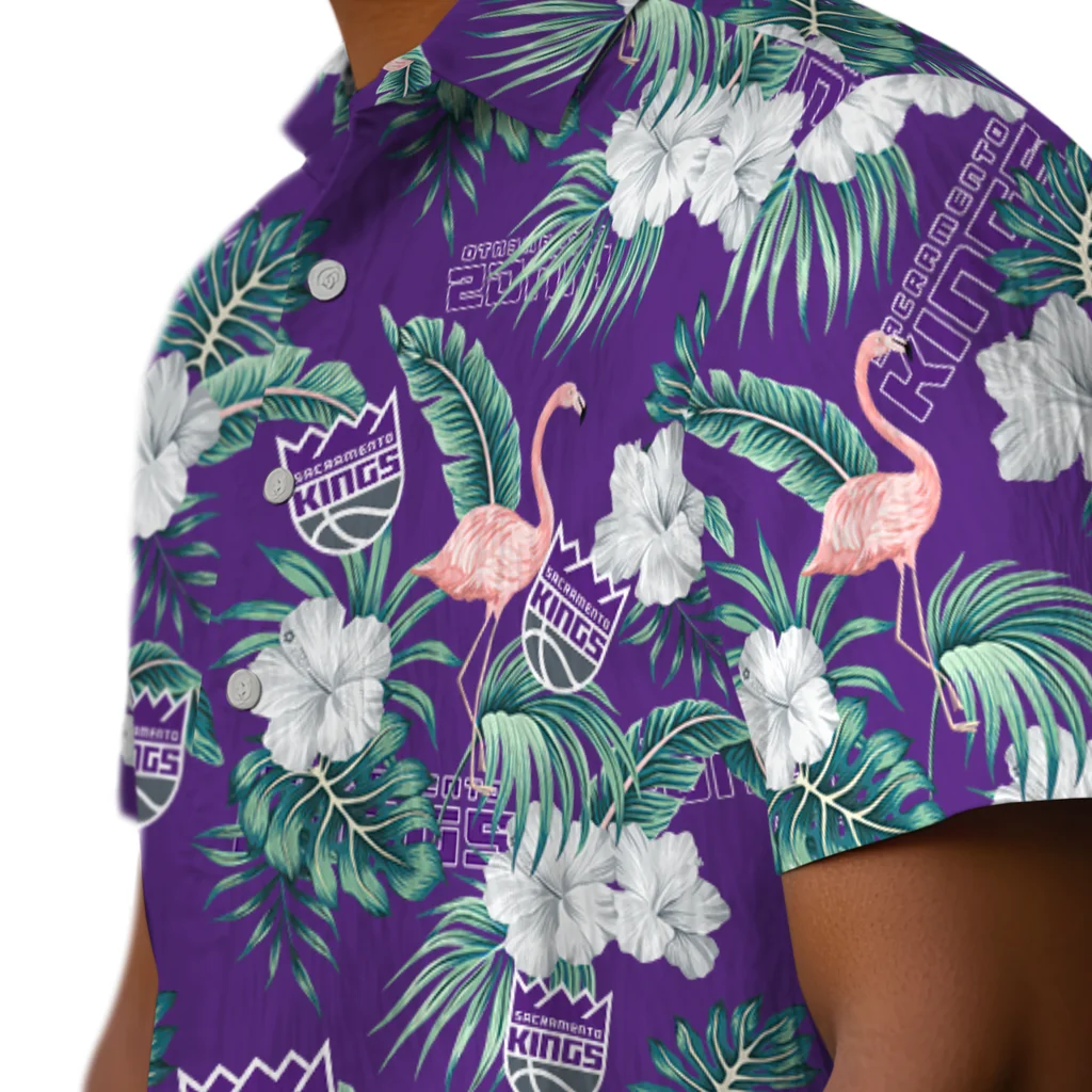 Sacramento Kings Hawaiian Shirt - Flamingo and Hibiscus sacramento kings flamingo palms purple hawaiian shirts trendy