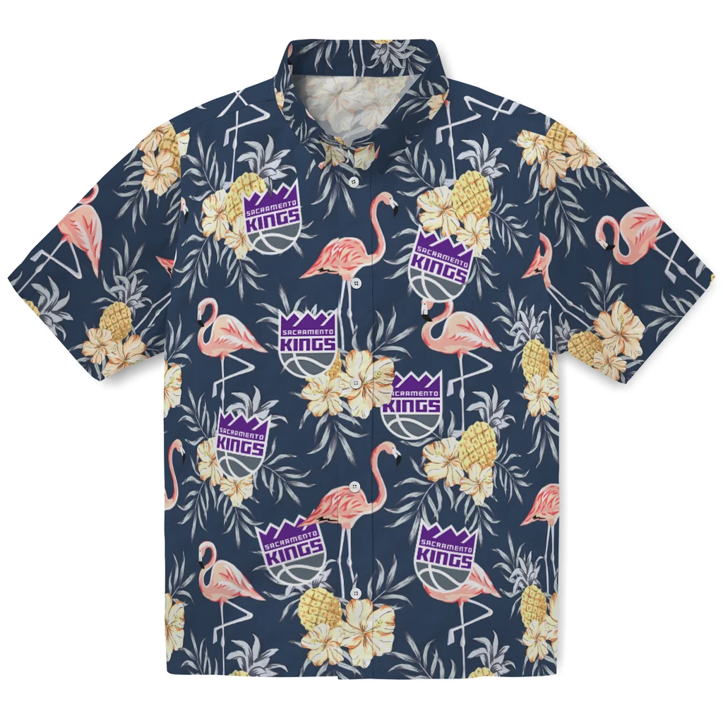 Sacramento Kings Hawaiian Shirt - Flamingo Hibiscus sacramento kings flamingo hibiscus navy hawaiian shirts best selling