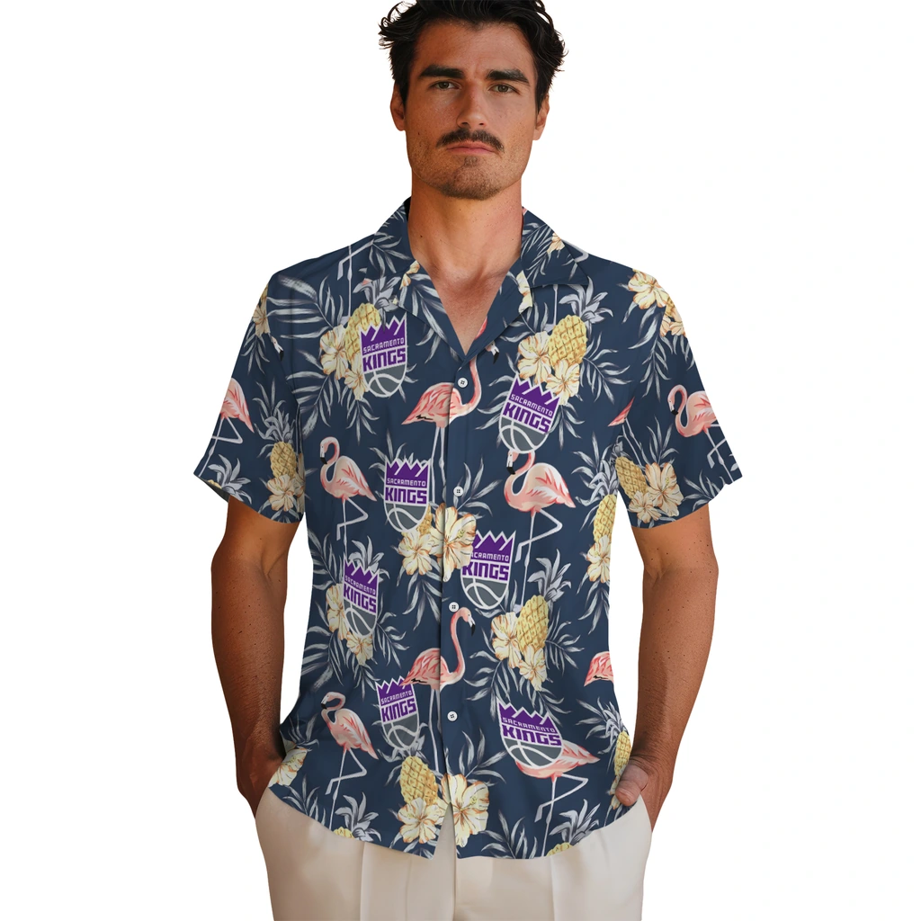 Sacramento Kings Hawaiian Shirt - Flamingo Hibiscus sacramento kings flamingo hibiscus navy hawaiian shirts fashion forward