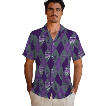 sacramento kings balloon plaid purple hawaiian shirts fashion forward