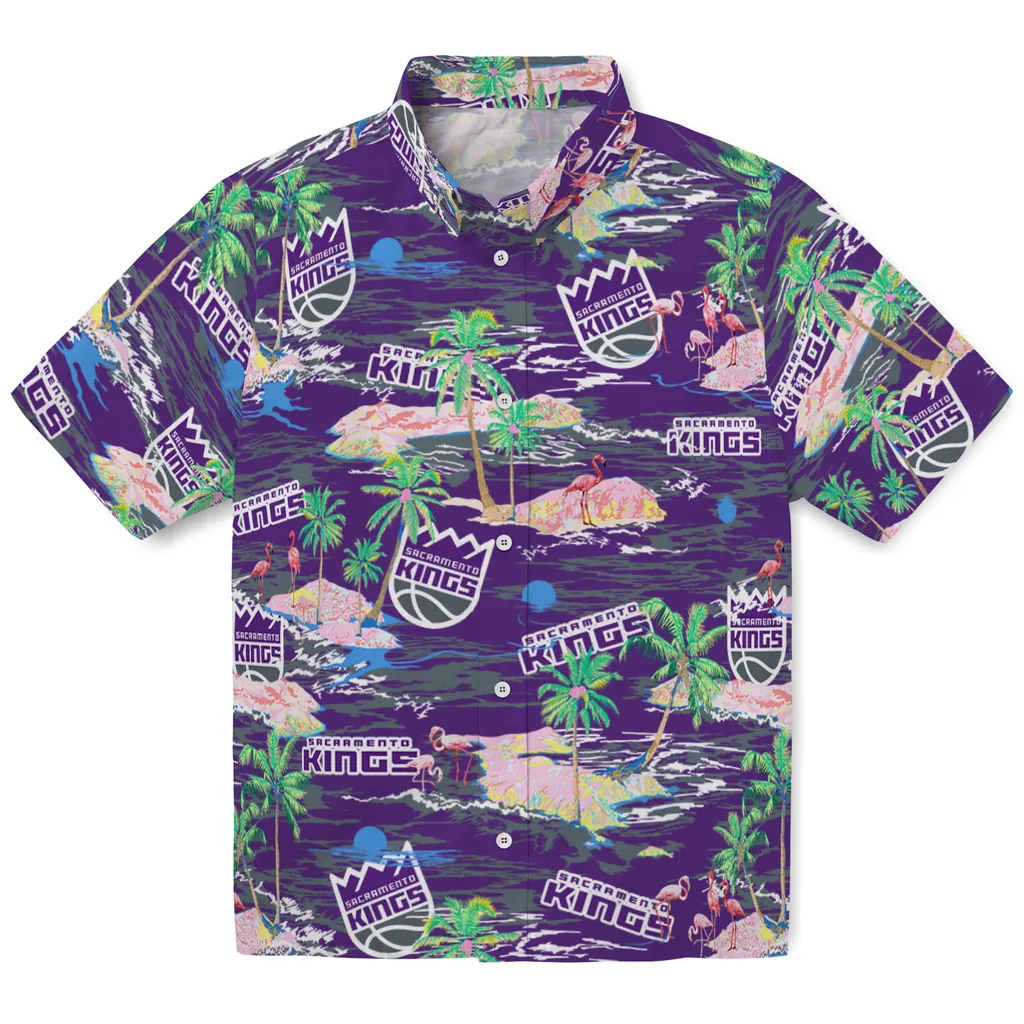 Sacramento Kings Hawaiian Shirt - Hawaii Island sacramento kings flamingo retreat purple hawaiian shirts best selling