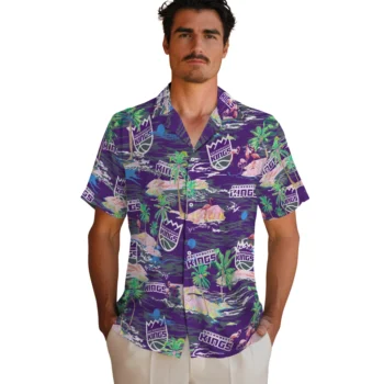 sacramento kings flamingo retreat purple hawaiian shirts fashion forward