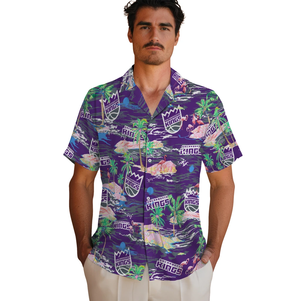 Sacramento Kings Hawaiian Shirt - Hawaii Island sacramento kings flamingo retreat purple hawaiian shirts fashion forward